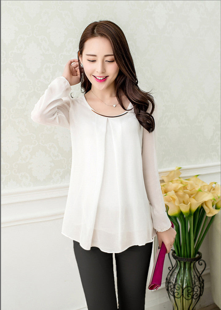 Online discount shop Australia - Fashionable Trend Large Size Pure Color Chiffon Tops Fresh Cozy Style Good Quality Loose Casual Blouse 7Color 9989