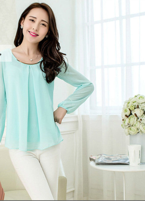 Online discount shop Australia - Fashionable Trend Large Size Pure Color Chiffon Tops Fresh Cozy Style Good Quality Loose Casual Blouse 7Color 9989