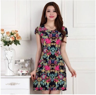 Online discount shop Australia - L-4XL Summer Dress Women Slim Milk Silk print Floral sundress Casual summer style Plus Size sexy bodycon dress Vestidos