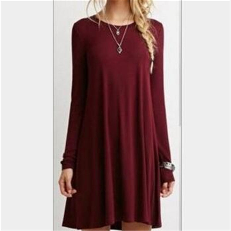 Online discount shop Australia - Autunm Winter Women Fashion Casual Vestidos Dresses Loose Solid O-Neck Knee-Length Dress