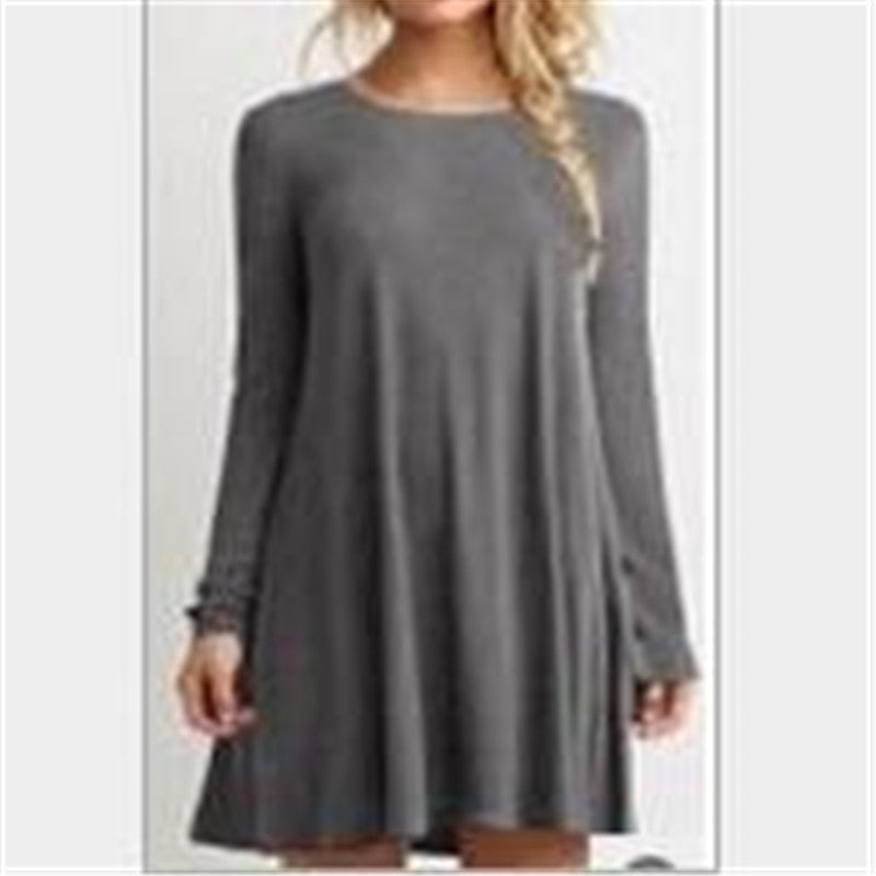 Online discount shop Australia - Autunm Winter Women Fashion Casual Vestidos Dresses Loose Solid O-Neck Knee-Length Dress