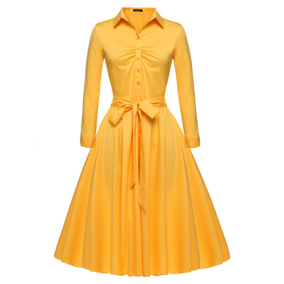 Women Casual Shirt Dress Big Swing Long Sleeve Autumn Winter Elegant Dress Black 3 COLOR