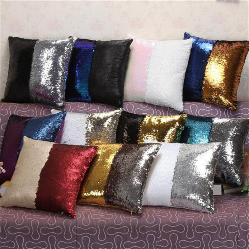 Online discount shop Australia - Household DIY Two Tone Glitter Sequins Throw Pillows Decorative Pillow Covers Sofa Bed