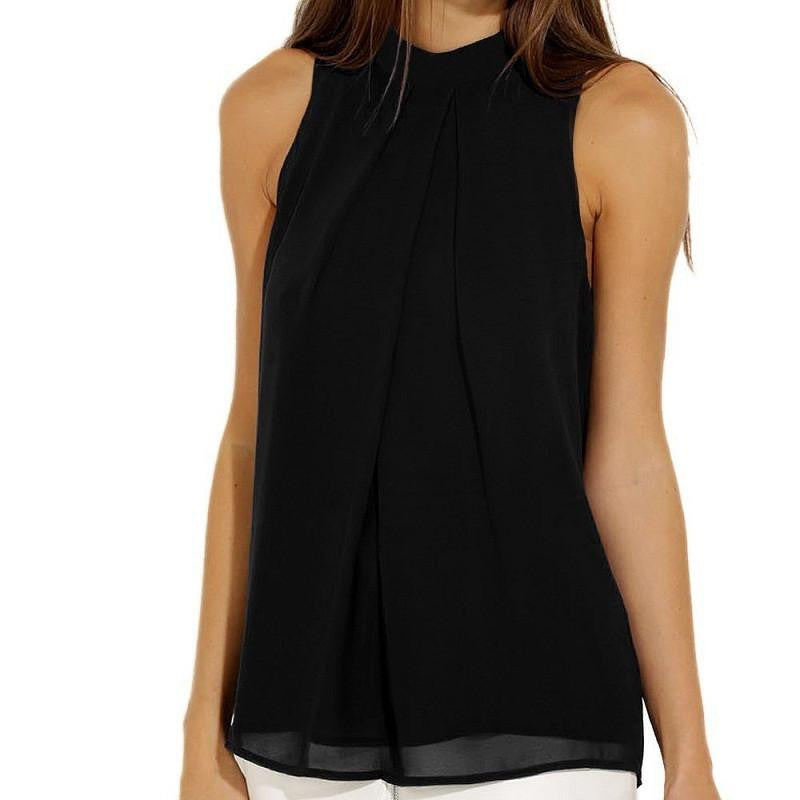 Women Blouse plus size female clothing women tops chic elegant sleeveless blue chiffon blouse lady tops