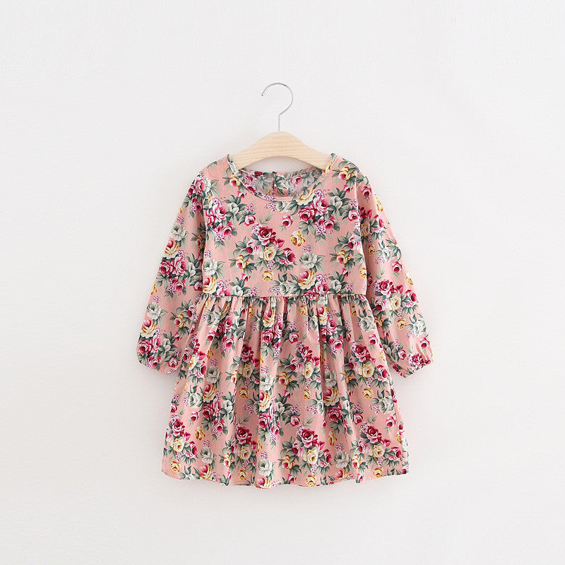 Online discount shop Australia - Floral Girls Dress Fashion Kids Clothes Girls Full Sleeve Cotton Dress Button Navy Dress for Kids Chidren Dress