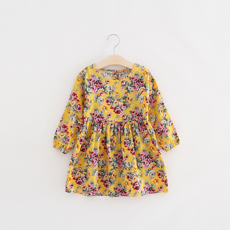 Online discount shop Australia - Floral Girls Dress Fashion Kids Clothes Girls Full Sleeve Cotton Dress Button Navy Dress for Kids Chidren Dress