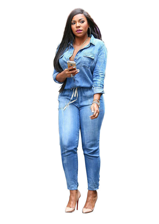 Online discount shop Australia - Belt V-Neck Leisure Denim Jean Bodysuit Women Deporte Suits Bandage Playsuits Casual Sexy Fashion Rompers Womens Jumpsuit