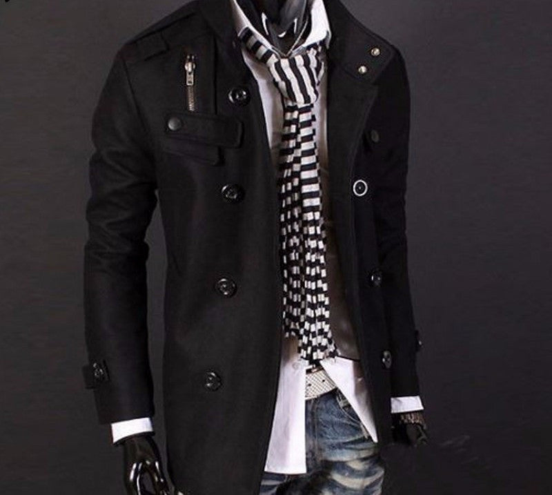 Fashion Men Woolen Coat Jacket Trench Coat Outerwear Overcoat Double Breasted Peacoat Male Windbreaker