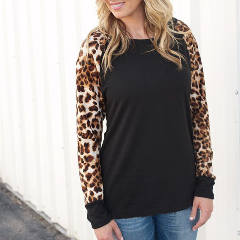 Online discount shop Australia - Leopard Sleeve Long Sleeve Women Blouses Casual Loose Shirt Plus Size 4XL 5XL Tops Women