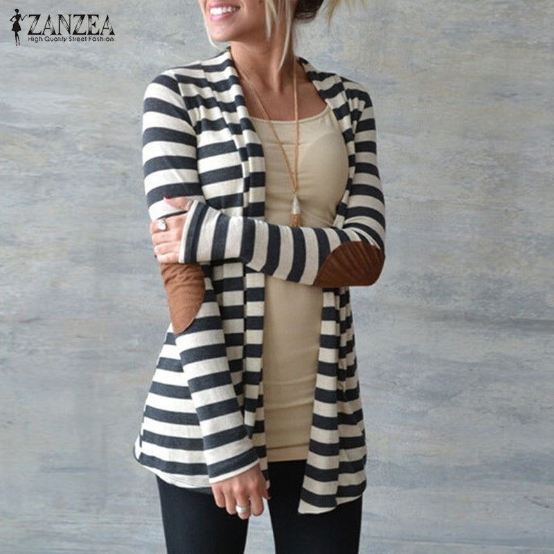 Online discount shop Australia - Jacket Plus Size Women Knitted Sweaters Striped Coat Cardigan Slim   Open Stitch Long Sleeve