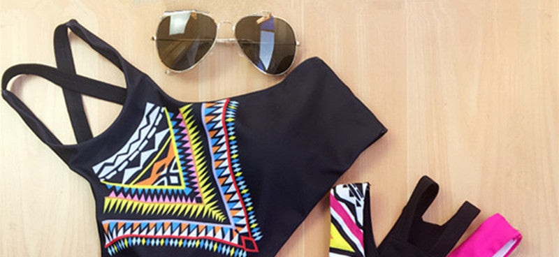 Women Bikinis High Neck Push up Bikini Set Geometry Black Swimwear Female Slim Print Swimsuit Biquini brazilian Beach