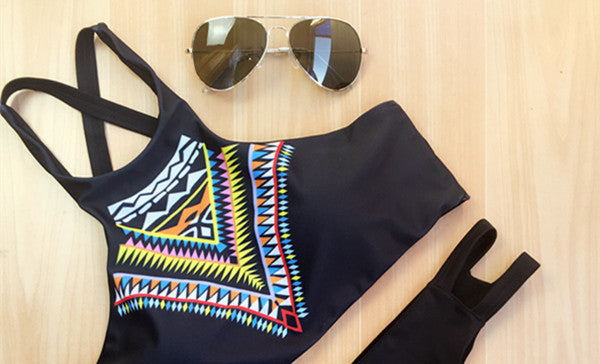 Women Bikinis High Neck Push up Bikini Set Geometry Black Swimwear Female Slim Print Swimsuit Biquini brazilian Beach