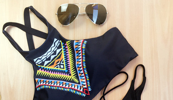 Women Bikinis High Neck Push up Bikini Set Geometry Black Swimwear Female Slim Print Swimsuit Biquini brazilian Beach