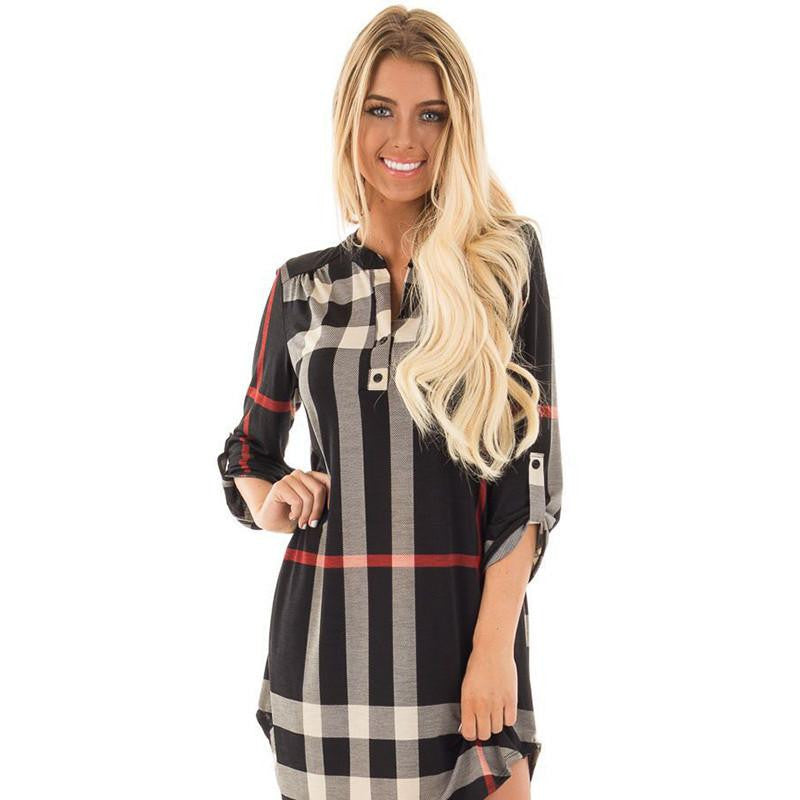 Women Casual Dress Long Robe Femme England Classical Plaid Printed Dress Brand Autumn Loose Dress Office Dress LJ5569U
