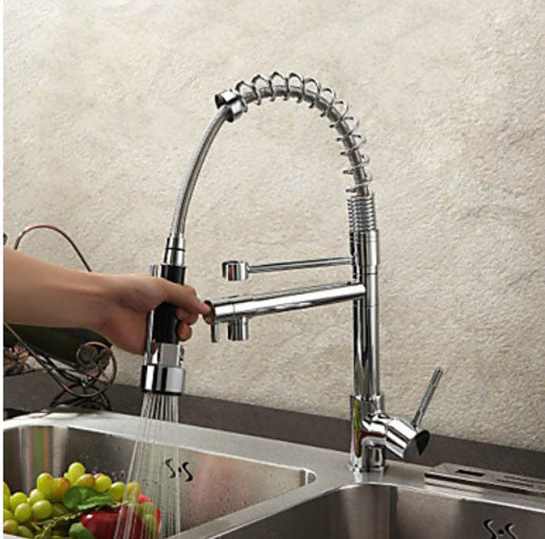 Online discount shop Australia - Contemporary Chrome Finish Solid Brass Kitchen Faucet Two Spouts Deck Mount Mixer Faucet
