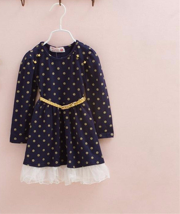 Online discount shop Australia - Kids Toddler Girls Clothing Princess Dress Baby Girl Long Sleeve Polka Dots Buttons Dress With Belt 3-8Y