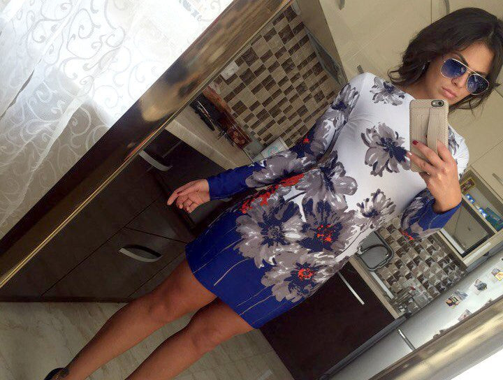 Online discount shop Australia - Autumn Dresses Colorful Print Flowers Black Women Office Dresses Party Mini Dress Vestidos Robes Sheath Ladies Vestidos