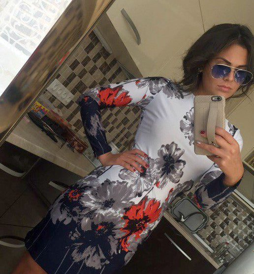 Online discount shop Australia - Autumn Dresses Colorful Print Flowers Black Women Office Dresses Party Mini Dress Vestidos Robes Sheath Ladies Vestidos