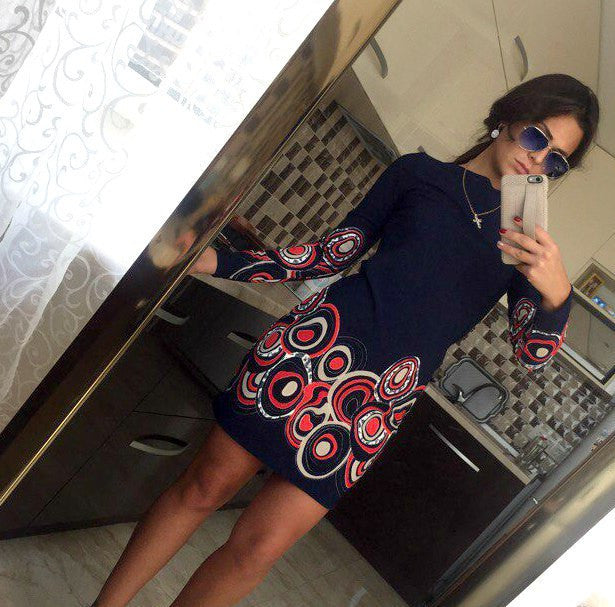 Online discount shop Australia - Autumn Dresses Colorful Print Flowers Black Women Office Dresses Party Mini Dress Vestidos Robes Sheath Ladies Vestidos