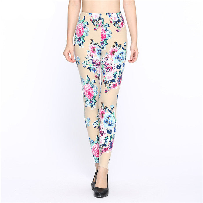 Flower Printed Legging Fashion Slim Women leggings High Elastic Cotton soft stretch pants female jeans leggins