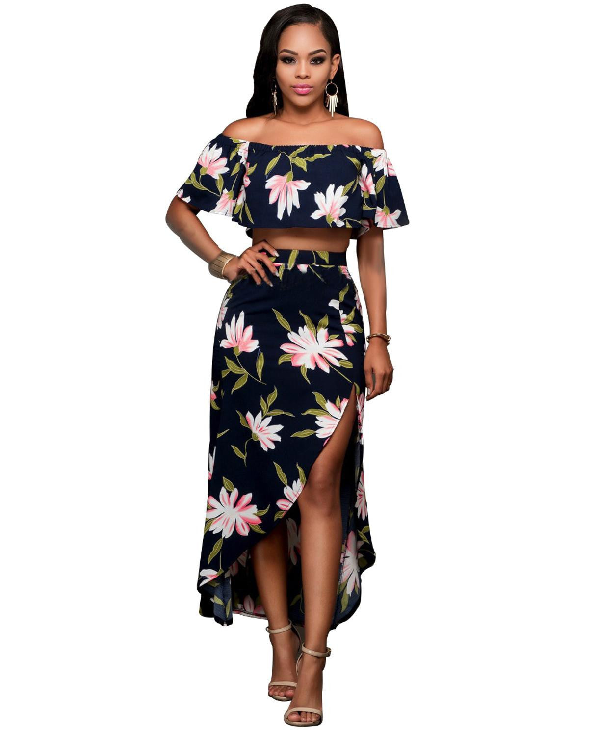 Online discount shop Australia - Boho Fashion Sexy Bodycon Long Summer Dresses Off The Shoulder Strapless Flower Print Backless Elegant Party Maxi Dress