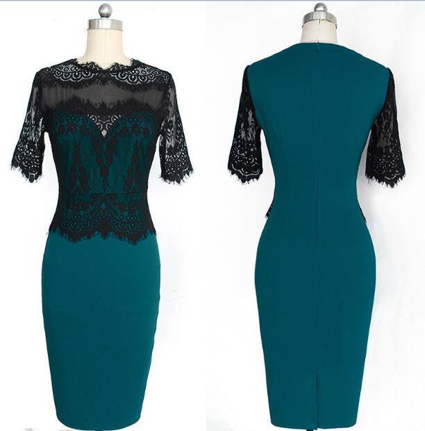 Summer Spring Party Lace Pencil Dress Red Green Pink Elegant Midi Dress Retro Women Clothing Work Office Dress