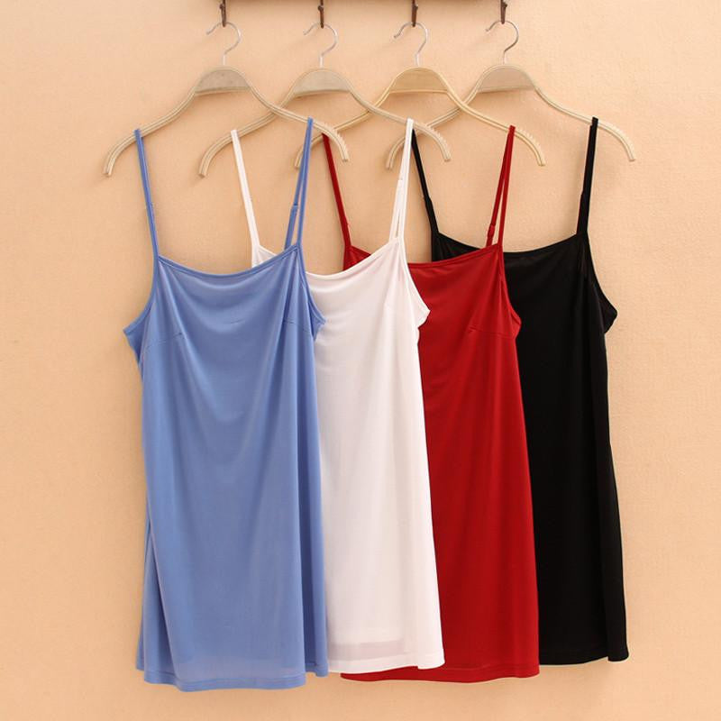 Women lining Camisole Solid Sleeveless Tank TOP Vest Spaghetti Strap Under Slip Tee Shirt Mini Dress vestidos lined beach dress