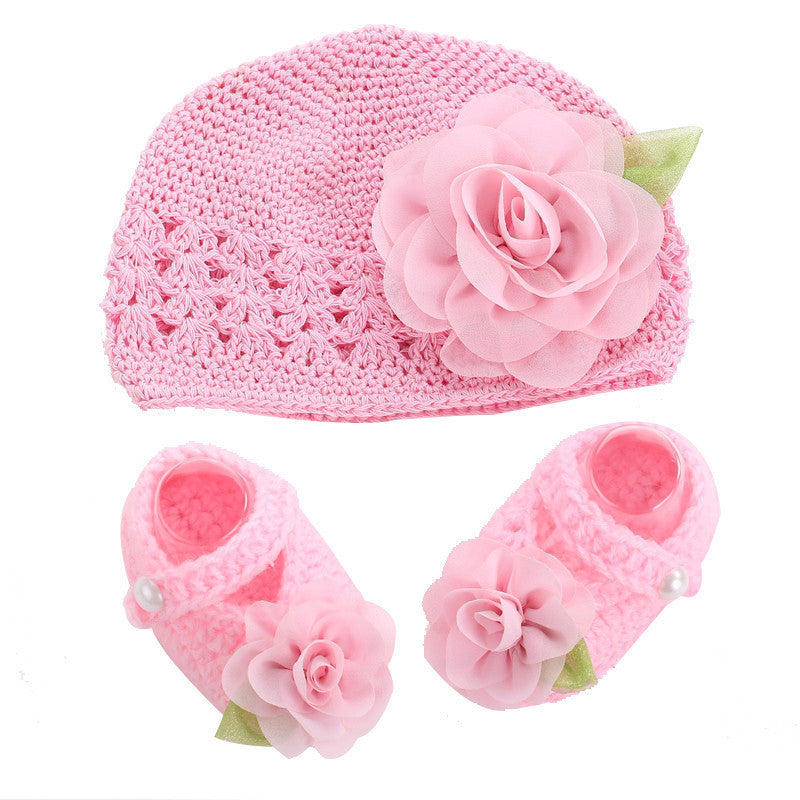 Online discount shop Australia - Flower Baby Shoes Girls Hat Crochet Photography Props Set,Handmade Boutique Toddler Shoes,Crib Baby