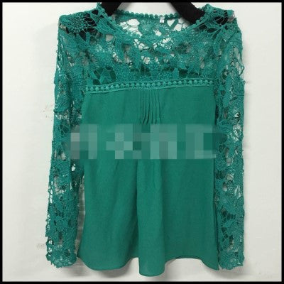 Online discount shop Australia - fashion Vintage Style Womens Elegant Crochet Openwork Lace Patchwork Blouses Crew Neck Long Sleeve Chiffon Shirts