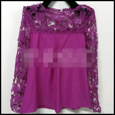 Online discount shop Australia - fashion Vintage Style Womens Elegant Crochet Openwork Lace Patchwork Blouses Crew Neck Long Sleeve Chiffon Shirts