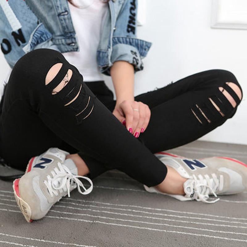 Women Jeans Skinny Pencil Hole Pants Ripped Denim skinny sexy Bottom Female Slim Trousers Summer leggins Cotton High Elastic