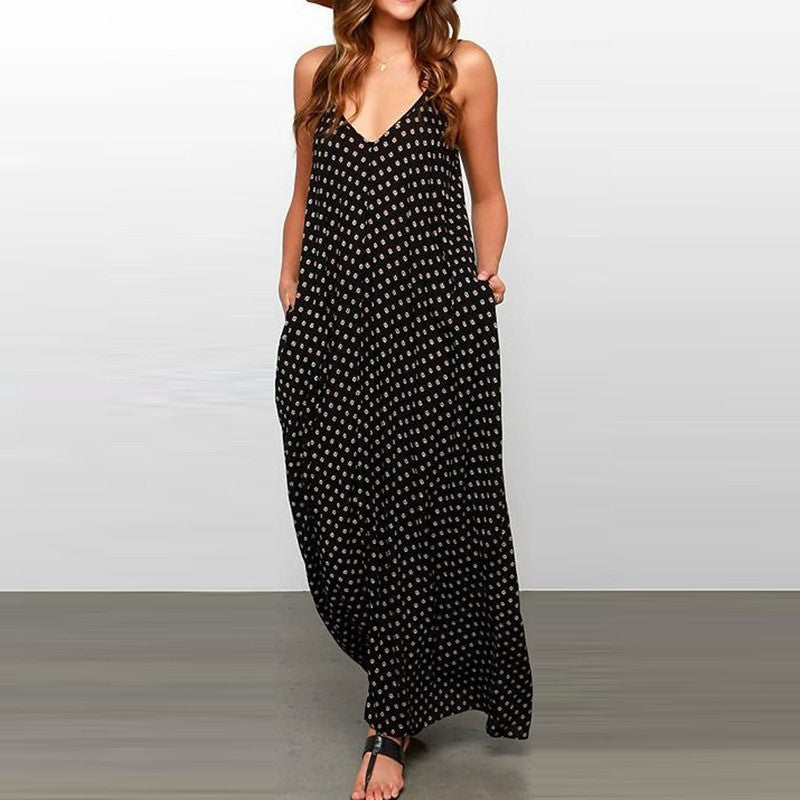 Fashion Summer Women Strapless Polka Dot Casual Loose Long Maxi Dress Cotton Beachwear Vestidos Plus Size