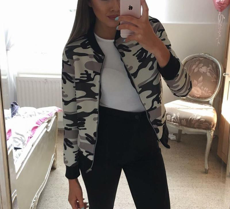Women Basic Coats Casual Slim Zippers Print Bomber Jacket Street Fashion Outfit Female Jackets