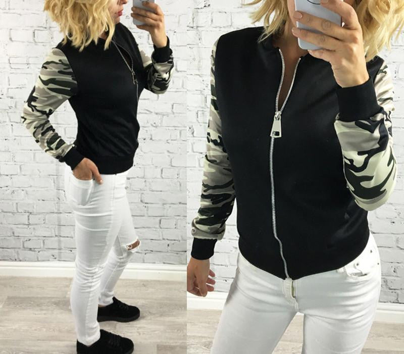 Women Basic Coats Casual Slim Zippers Print Bomber Jacket Street Fashion Outfit Female Jackets