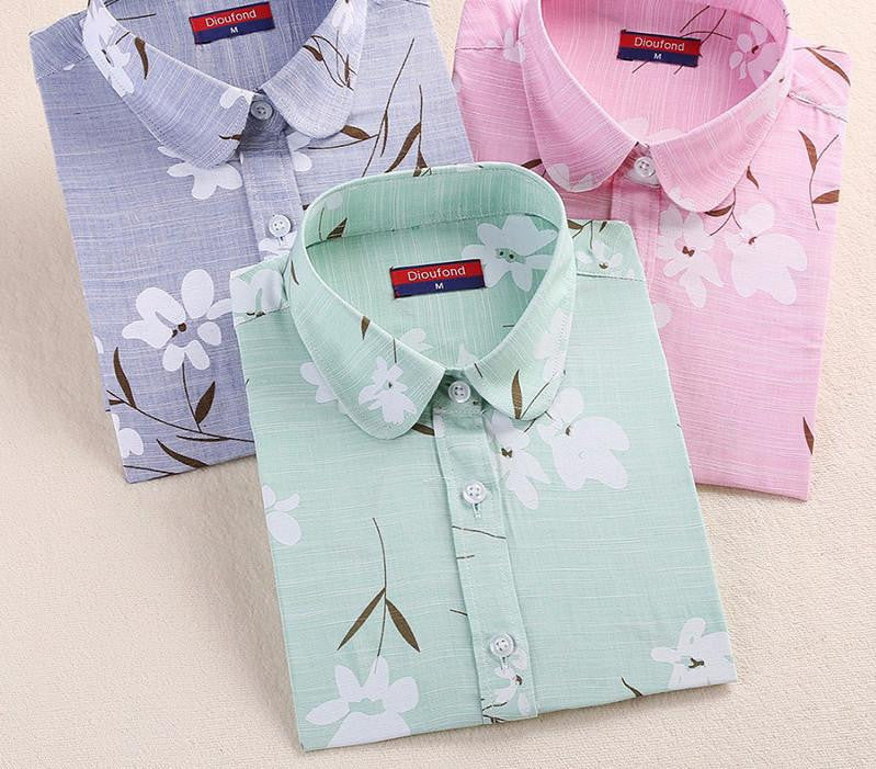 Women Blouses Animal Cotton Shirts Women Floral Green Blouse Shirt Long Sleeve Tops Polka Dot Plus Size 5XL