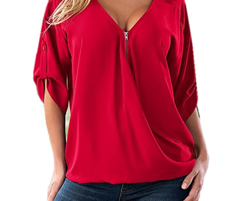 Women Blouses V Neck ZIpper Half Sleeve Shirt Women Plus Size 5XL Blouse Casual Loose Women Tops