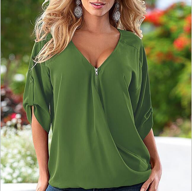 Women Blouses V Neck ZIpper Half Sleeve Shirt Women Plus Size 5XL Blouse Casual Loose Women Tops