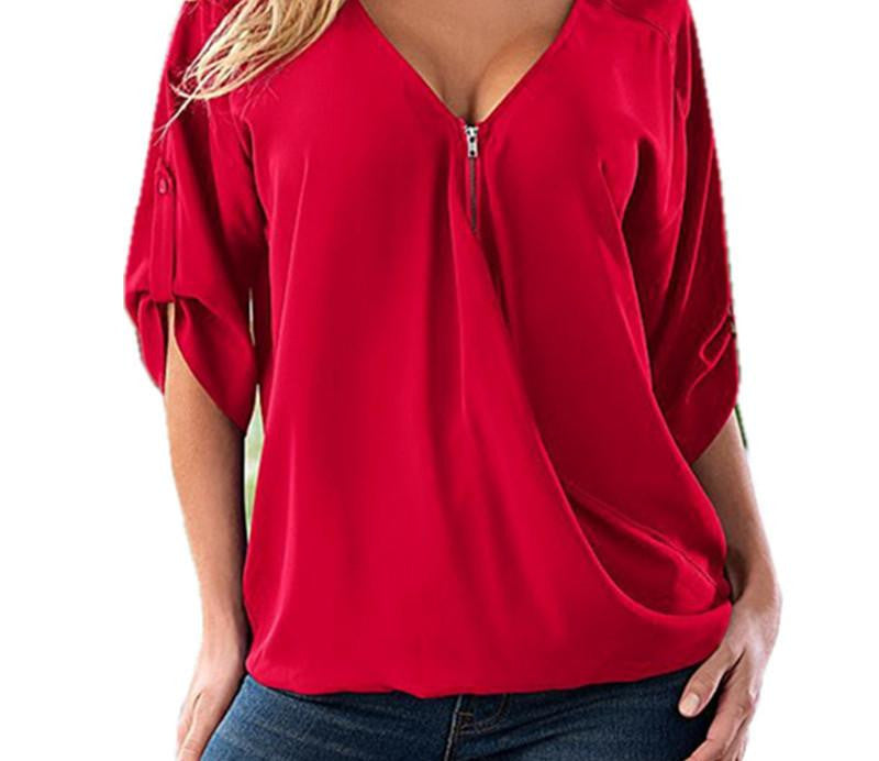 Women Blouses V Neck ZIpper Half Sleeve Shirt Women Plus Size 5XL Blouse Casual Loose Women Tops