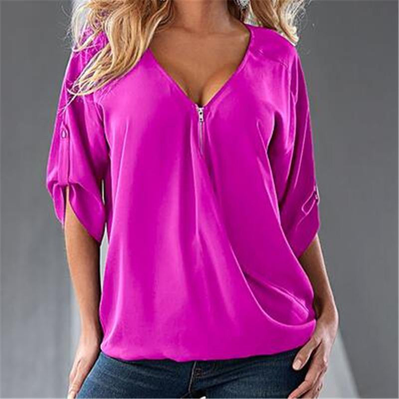 Women Blouses V Neck ZIpper Half Sleeve Shirt Women Plus Size 5XL Blouse Casual Loose Women Tops