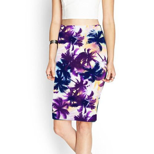Vintage Fashion Printed Pencil Skirt Midi Women Knee-Length Elastic High Waist Ladies Pattern Skirts
