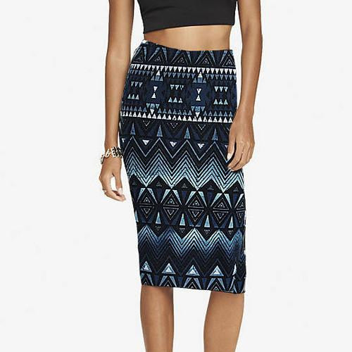 Vintage Fashion Printed Pencil Skirt Midi Women Knee-Length Elastic High Waist Ladies Pattern Skirts