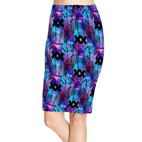 Vintage Fashion Printed Pencil Skirt Midi Women Knee-Length Elastic High Waist Ladies Pattern Skirts