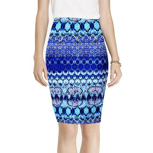 Vintage Fashion Printed Pencil Skirt Midi Women Knee-Length Elastic High Waist Ladies Pattern Skirts