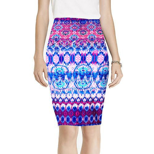 Vintage Fashion Printed Pencil Skirt Midi Women Knee-Length Elastic High Waist Ladies Pattern Skirts