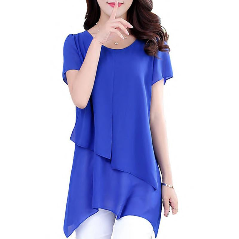 Women Blouses Fashion Short Sleeve Vintage Chiffon Blouse Plus Size Women Clothing Ladies Tops