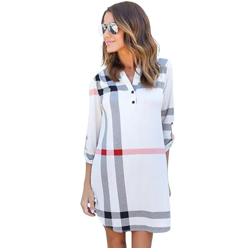 Women Casual Dress Long Robe Femme England Classical Plaid Printed Dress Brand Autumn Loose Dress Office Dress LJ5569U