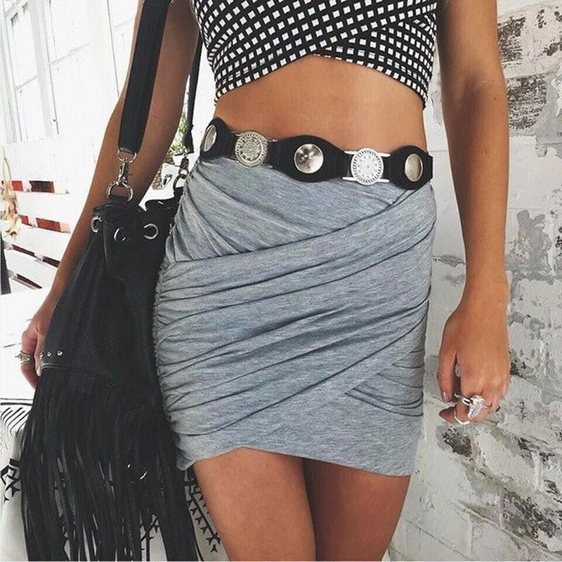 Street Fashion Women Lady High Waist Short Skirt Bandage Bodycon Cross Fold Pencil Skirts 5 Colors