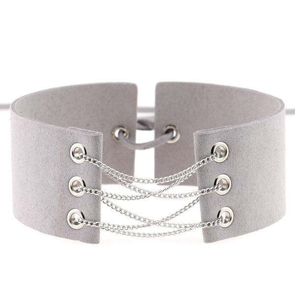 Glamorous Black Velvet Choker With Gold Chains Statement Necklace Link Chain Lace Up Chokers Necklaces Chocker 8 Colors