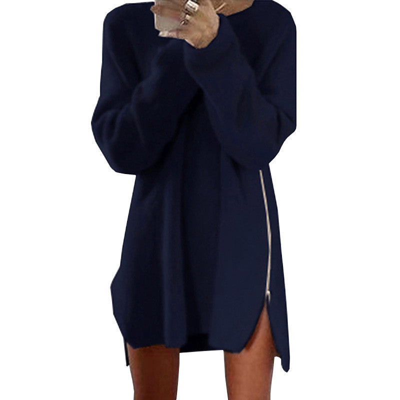 Online discount shop Australia - Elegant Long Sleeve Sweater Dress Women Casual Zipper Kintted Loose Winter Tunic Dresses