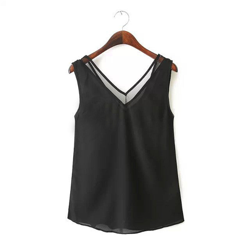 Online discount shop Australia - Casual Women Lace V-Neck Vest Chiffon Sleeveless Tank Top fashion clothing